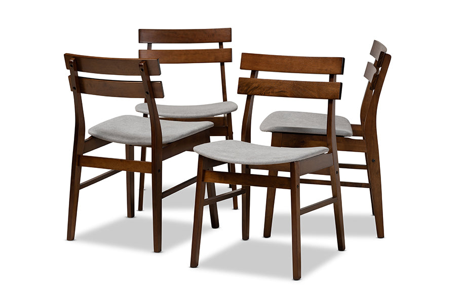 Baxton Studio Devlin Mid-Century Modern Transitional Light Grey Fabric Upholstered and Walnut Brown Finished Wood 4-Piece Dining Chair Set | Modishstore | Dining Chairs - 4