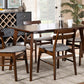 Baxton Studio Eleri Mid-Century Modern Transitional Light Grey Fabric Upholstered and Walnut Brown Finished Wood 5-Piece Dining Set | Modishstore | Dining Sets