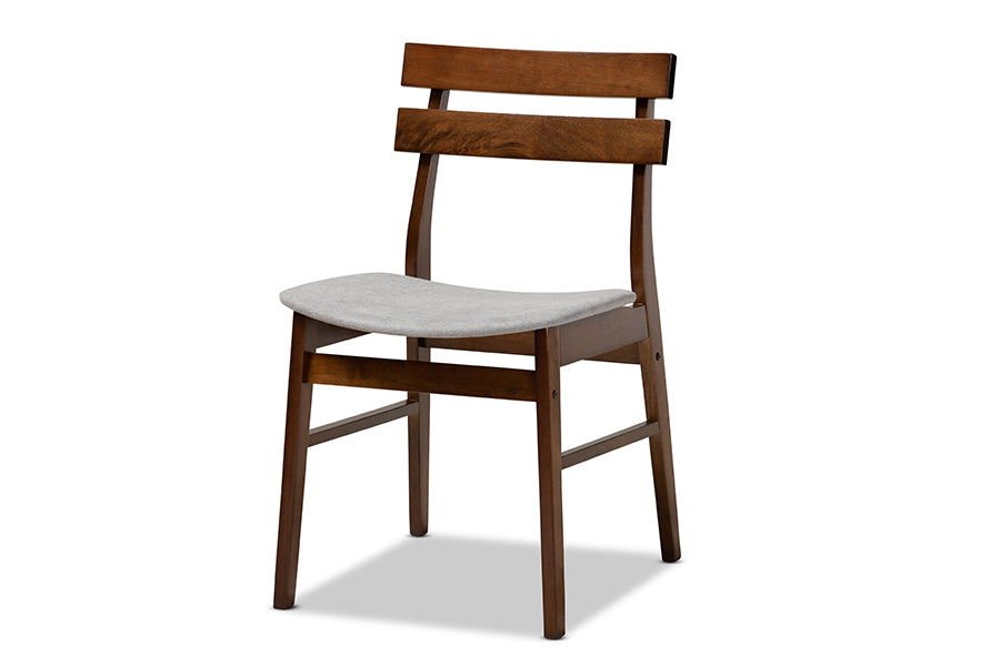 Baxton Studio Devlin Mid-Century Modern Transitional Light Grey Fabric Upholstered and Walnut Brown Finished Wood 4-Piece Dining Chair Set | Modishstore | Dining Chairs - 3