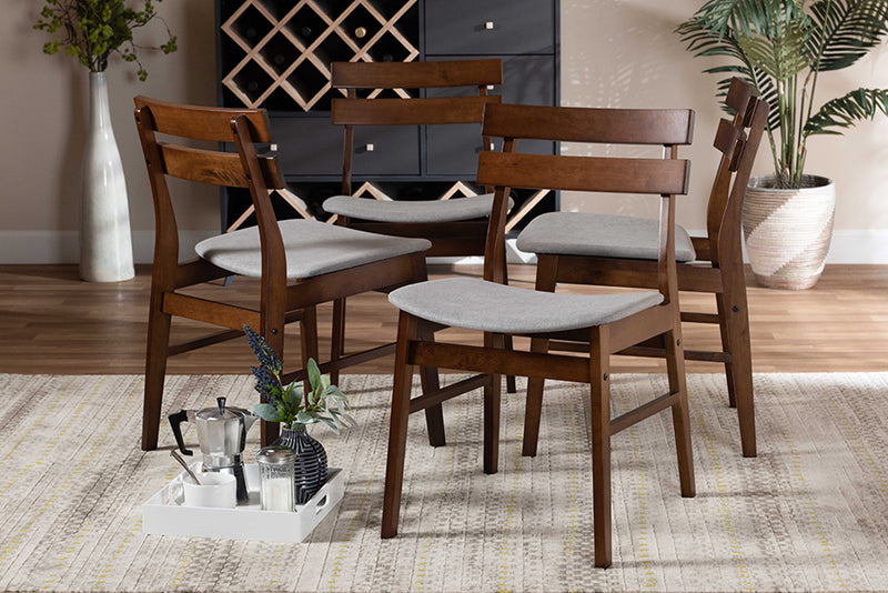 Baxton Studio Devlin Mid-Century Modern Transitional Light Grey Fabric Upholstered and Walnut Brown Finished Wood 4-Piece Dining Chair Set | Modishstore | Dining Chairs
