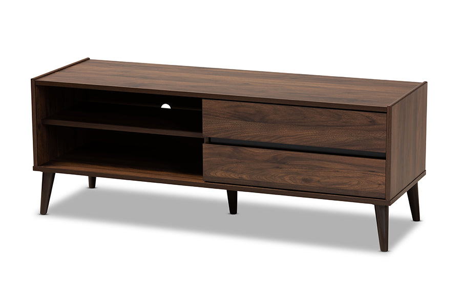 baxton studio suli mid century modern walnut brown finished wood tv stand | Modish Furniture Store-2