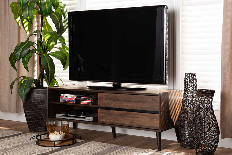 Baxton Studio Suli Mid-Century Modern Walnut Brown Finished Wood TV Stand | Modishstore | TV Stands
