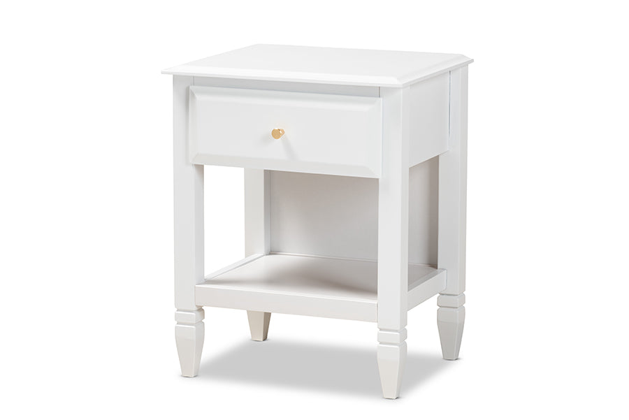 baxton studio naomi classic and transitional white finished wood 1 drawer bedroom nightstand | Modish Furniture Store-2