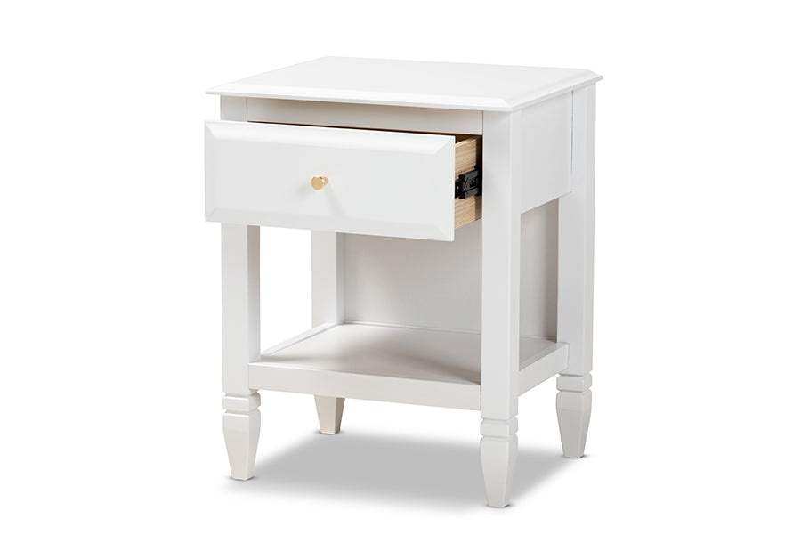 baxton studio naomi classic and transitional white finished wood 1 drawer bedroom nightstand | Modish Furniture Store-3