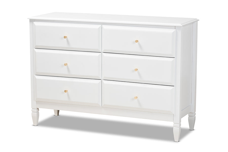 baxton studio naomi classic and transitional white finished wood 6 drawer bedroom dresser | Modish Furniture Store-2