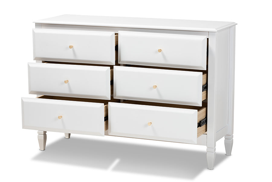 baxton studio naomi classic and transitional white finished wood 6 drawer bedroom dresser | Modish Furniture Store-3