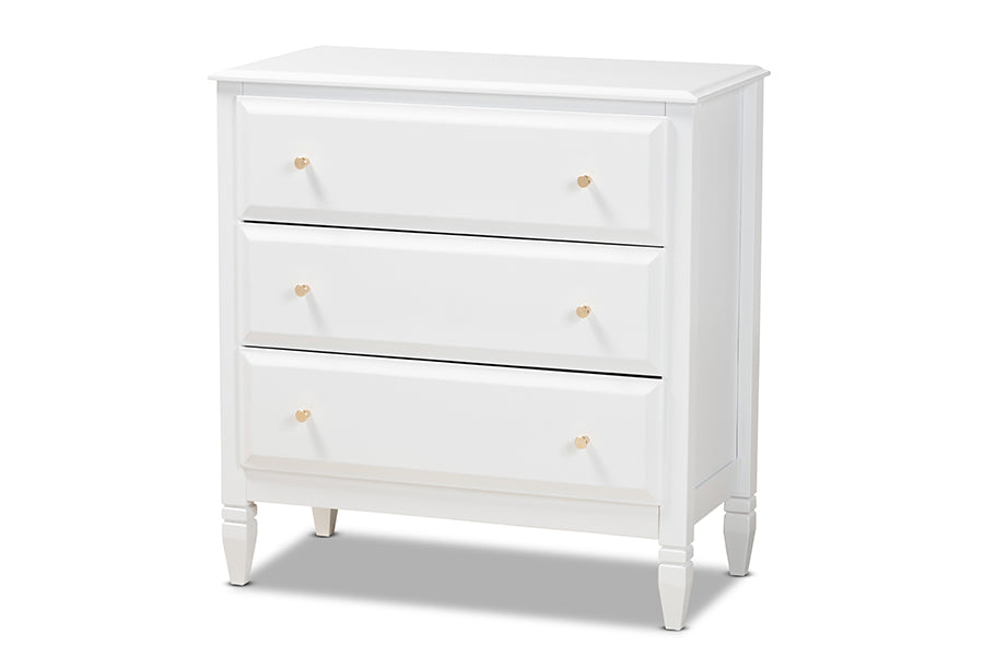baxton studio naomi classic and transitional white finished wood 3 drawer bedroom chest | Modish Furniture Store-2
