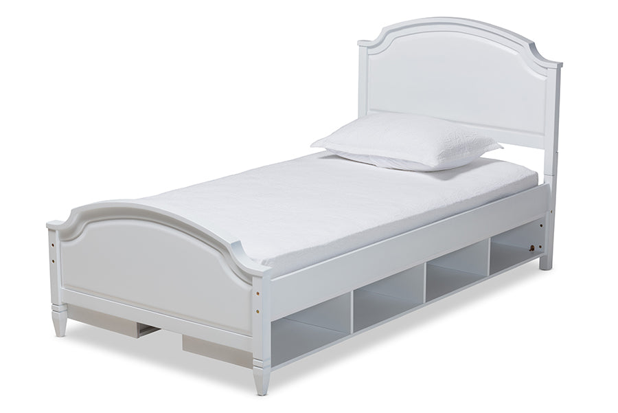 baxton studio elise classic and traditional transitional white finished wood twin size storage platform bed | Modish Furniture Store-2