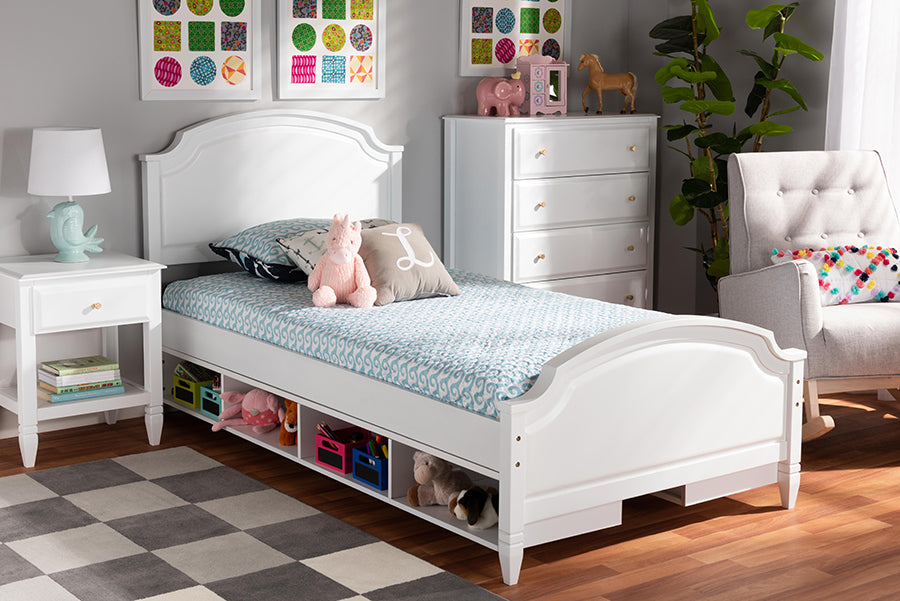 Baxton Studio Elise Classic and Traditional Transitional White Finished Wood Twin Size Storage Platform Bed | Modishstore | Beds