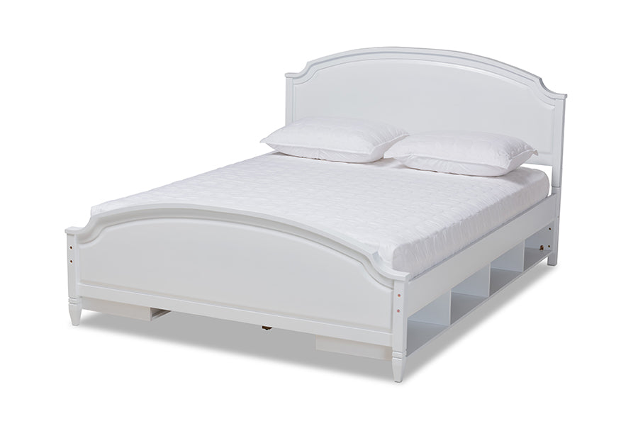 baxton studio elise classic and traditional transitional white finished wood queen size storage platform bed | Modish Furniture Store-2