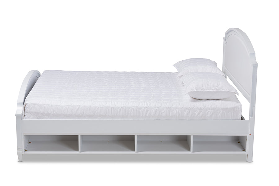 baxton studio elise classic and traditional transitional white finished wood queen size storage platform bed | Modish Furniture Store-3