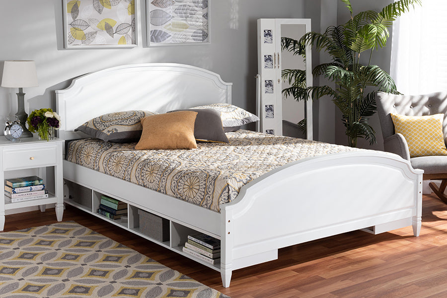 Baxton Studio Elise Classic and Traditional Transitional White Finished Wood Queen Size Storage Platform Bed | Modishstore | Beds
