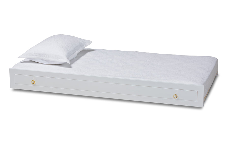 baxton studio alya classic traditional farmhouse white finished wood twin size trundle | Modish Furniture Store-2