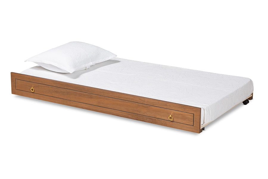 baxton studio alya classic traditional farmhouse walnut brown finished wood twin size trundle | Modish Furniture Store-2