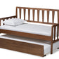 baxton studio midori modern and contemporary transitional walnut brown finished wood twin size daybed with roll out trundle bed | Modish Furniture Store-3