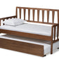 baxton studio midori modern and contemporary transitional walnut brown finished wood twin size daybed with roll out trundle bed | Modish Furniture Store-3