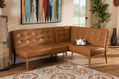 Baxton Studio Arvid Mid-Century Modern Tan Faux Leather Upholstered and Walnut Brown Finished 2-Piece Wood Dining Nook Banquette Set
