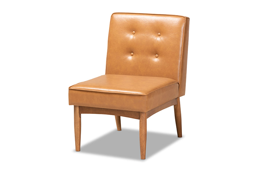 Baxton Studio Arvid Mid-Century Modern Tan Faux Leather Upholstered and Walnut Brown Finished Wood Dining Chair | Modishstore | Dining Chairs - 4
