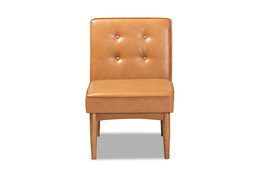 Baxton Studio Arvid Mid-Century Modern Tan Faux Leather Upholstered and Walnut Brown Finished Wood Dining Chair | Modishstore | Dining Chairs - 3
