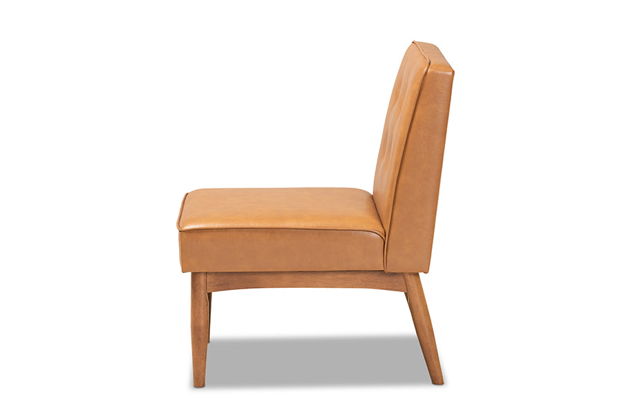 Baxton Studio Arvid Mid-Century Modern Tan Faux Leather Upholstered and Walnut Brown Finished Wood Dining Chair | Modishstore | Dining Chairs - 2