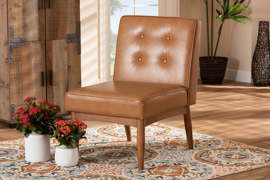 Baxton Studio Arvid Mid-Century Modern Tan Faux Leather Upholstered and Walnut Brown Finished Wood Dining Chair | Modishstore | Dining Chairs