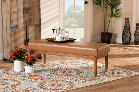 Baxton Studio Arvid Mid-Century Modern Tan Faux Leather Upholstered and Walnut Brown Finished Wood Dining Bench | Modishstore | Dining Tables