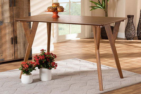 Baxton Studio Sahar Mid-Century Modern Transitional Walnut Brown Finished Wood Dining Table | Modishstore | Dining Tables