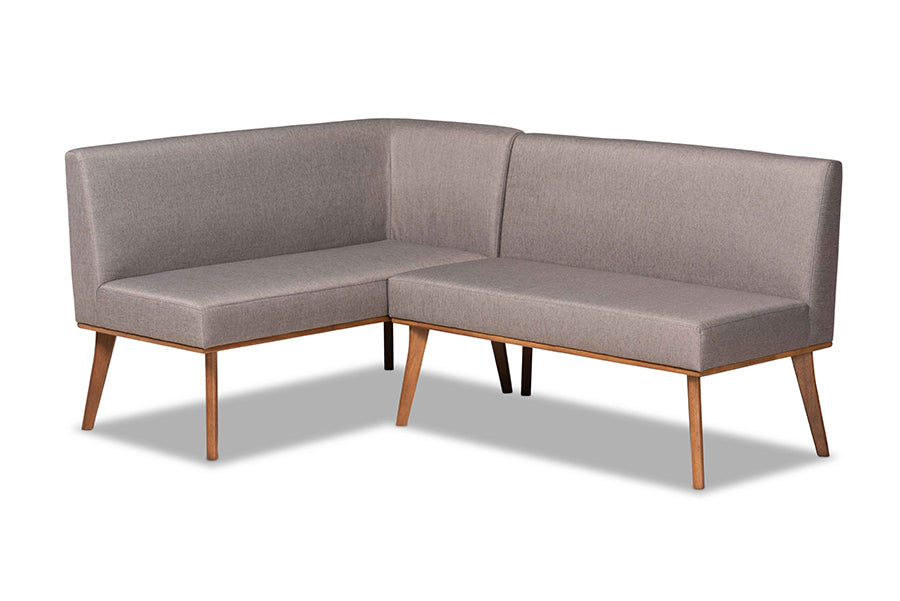 baxton studio odessa mid century modern grey fabric upholstered and walnut brown finished 2 piece wood dining nook banquette set | Modish Furniture Store-2