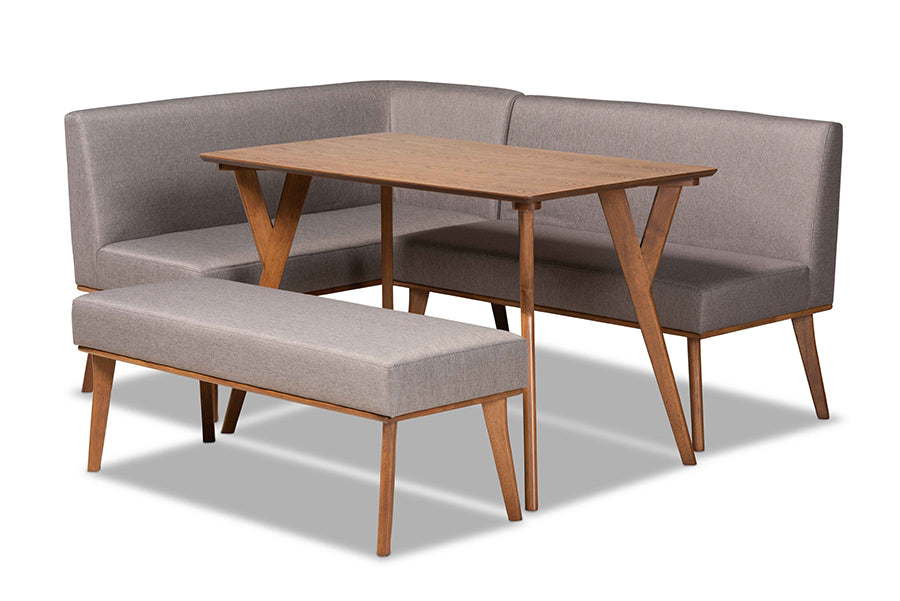 baxton studio odessa mid century modern grey fabric upholstered and walnut brown finished wood 4 piece dining nook set | Modish Furniture Store-2