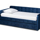 baxton studio jona modern and contemporary transitional navy blue velvet fabric upholstered and button tufted twin size daybed with trundle | Modish Furniture Store-3