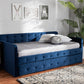 Baxton Studio Jona Modern and Contemporary Transitional Navy Blue Velvet Fabric Upholstered and Button Tufted Twin Size Daybed with Trundle | Modishstore | Beds
