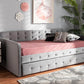 Baxton Studio Jona Modern and Contemporary Transitional Grey Velvet Fabric Upholstered and Button Tufted Twin Size Daybed with Trundle | Modishstore | Beds