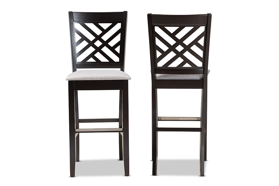 baxton studio jason modern and contemporary grey fabric upholstered and espresso brown finished wood 2 piece bar stool set | Modish Furniture Store-3