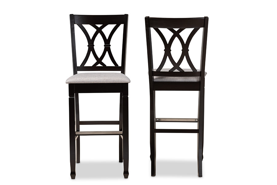 Baxton Studio Calista Modern and Contemporary Grey Fabric Upholstered and Espresso Brown Finished Wood 2-Piece Bar Stool Set | Bar Stools | Modishstore - 8