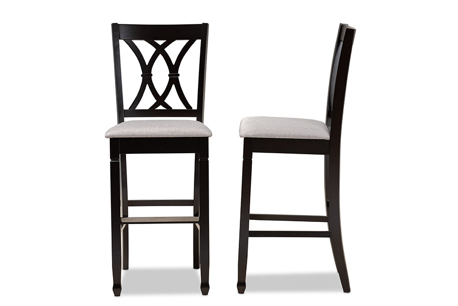 Baxton Studio Calista Modern and Contemporary Grey Fabric Upholstered and Espresso Brown Finished Wood 2-Piece Bar Stool Set | Bar Stools | Modishstore - 7