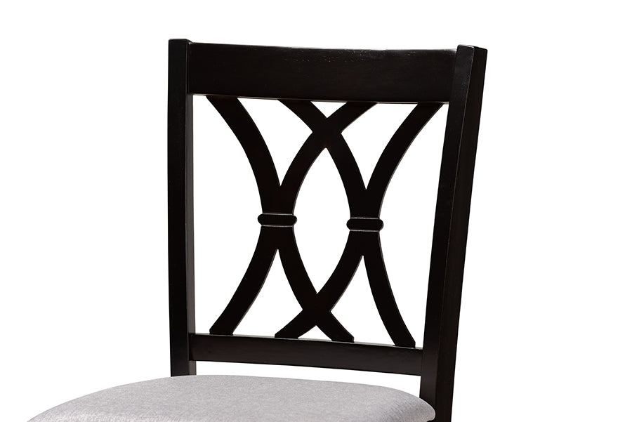 Baxton Studio Calista Modern and Contemporary Grey Fabric Upholstered and Espresso Brown Finished Wood 2-Piece Bar Stool Set | Bar Stools | Modishstore - 6
