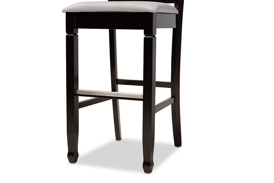 Baxton Studio Calista Modern and Contemporary Grey Fabric Upholstered and Espresso Brown Finished Wood 2-Piece Bar Stool Set | Bar Stools | Modishstore - 5