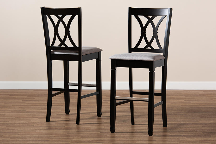 Baxton Studio Calista Modern and Contemporary Grey Fabric Upholstered and Espresso Brown Finished Wood 2-Piece Bar Stool Set | Bar Stools | Modishstore - 3