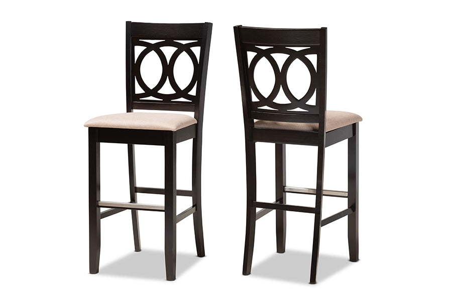 baxton studio carson modern and contemporary sand fabric upholstered and espresso brown finished wood 2 piece bar stool set | Modish Furniture Store-2