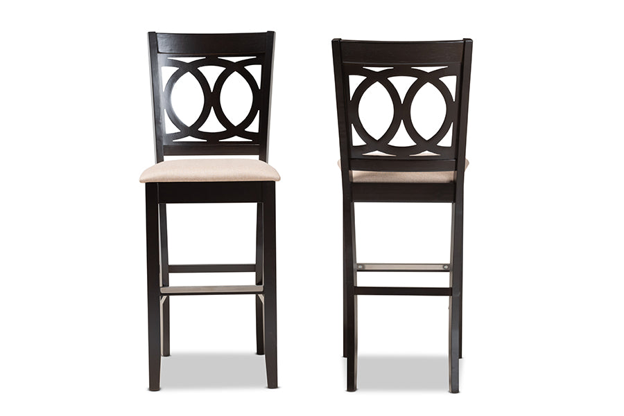 baxton studio carson modern and contemporary sand fabric upholstered and espresso brown finished wood 2 piece bar stool set | Modish Furniture Store-3