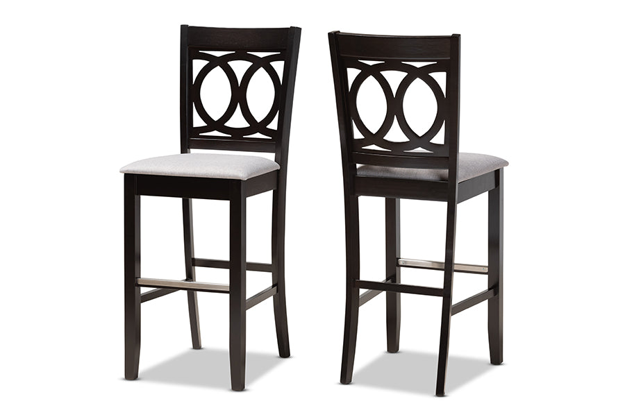 baxton studio carson modern and contemporary grey fabric upholstered and espresso brown finished wood 2 piece bar stool set | Modish Furniture Store-2