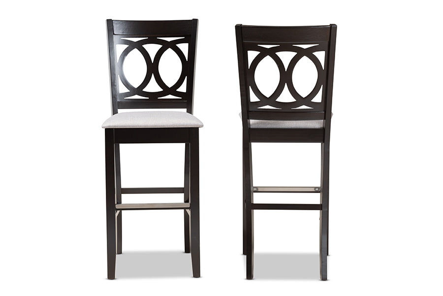 baxton studio carson modern and contemporary grey fabric upholstered and espresso brown finished wood 2 piece bar stool set | Modish Furniture Store-3