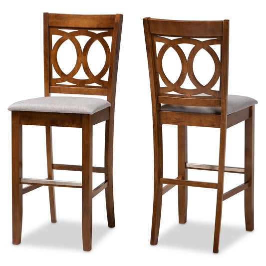 Baxton Studio Carson Modern and Contemporary Grey Fabric Upholstered and Walnut Brown Finished Wood 2-Piece Bar Stool Set | Bar Stools | Modishstore