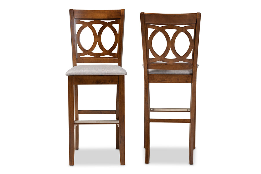 Baxton Studio Carson Modern and Contemporary Grey Fabric Upholstered and Walnut Brown Finished Wood 2-Piece Bar Stool Set | Bar Stools | Modishstore - 8