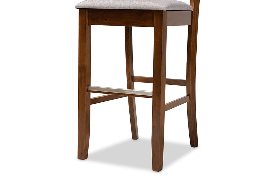Baxton Studio Carson Modern and Contemporary Grey Fabric Upholstered and Walnut Brown Finished Wood 2-Piece Bar Stool Set | Bar Stools | Modishstore - 5