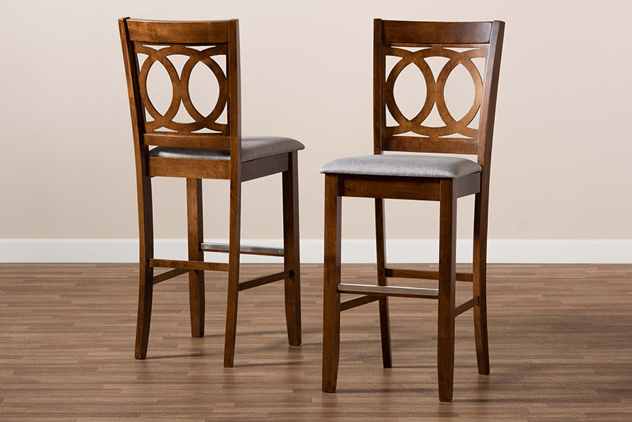 Baxton Studio Carson Modern and Contemporary Grey Fabric Upholstered and Walnut Brown Finished Wood 2-Piece Bar Stool Set | Bar Stools | Modishstore - 3