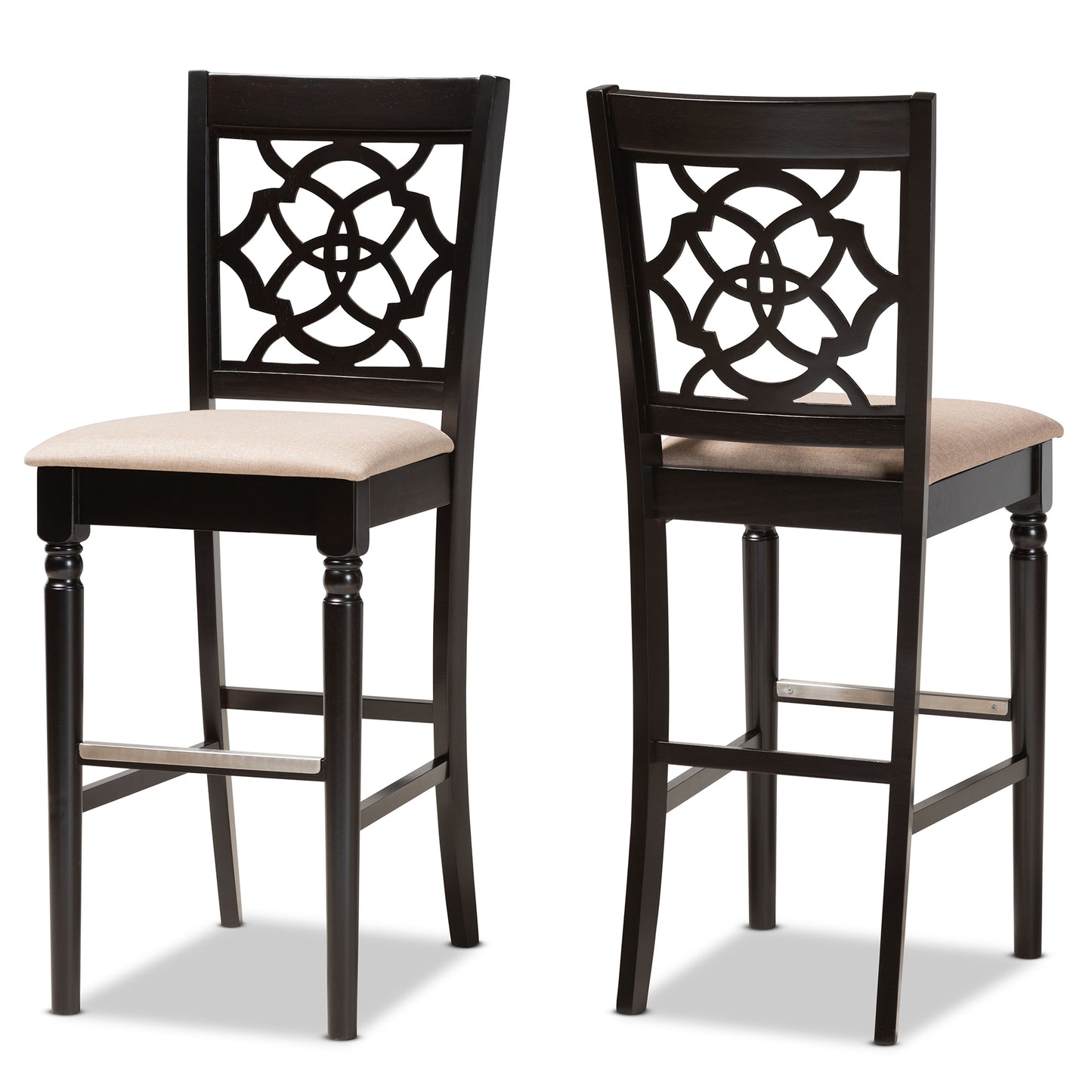 Baxton Studio Alexandra Modern and Contemporary Sand Fabric Upholstered and Espresso Brown Finished Wood 2-Piece Bar Stool Set | Bar Stools | Modishstore