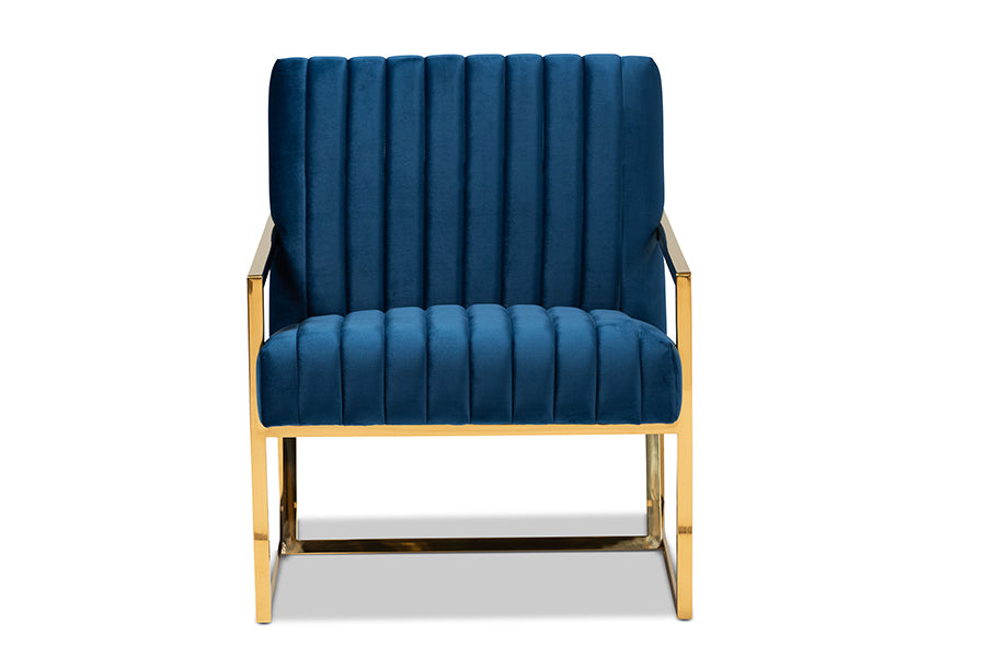baxton studio janelle luxe and glam royal blue velvet fabric upholstered and gold finished living room accent chair | Modish Furniture Store-3