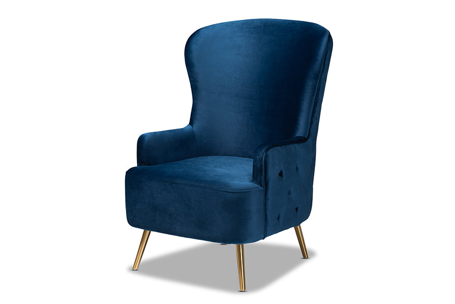 baxton studio melissa luxe and glam royal blue velvet fabric upholstered and gold finished living room accent chair | Modish Furniture Store-2
