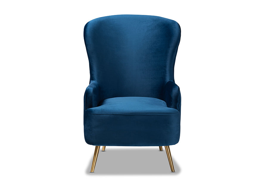 baxton studio melissa luxe and glam royal blue velvet fabric upholstered and gold finished living room accent chair | Modish Furniture Store-3